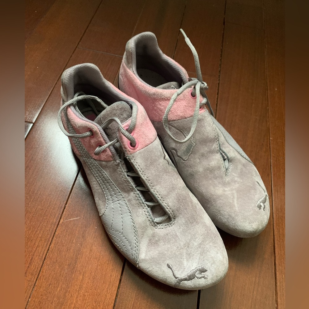 Puma pink & gray sneakers w/side laces size 6 1/2